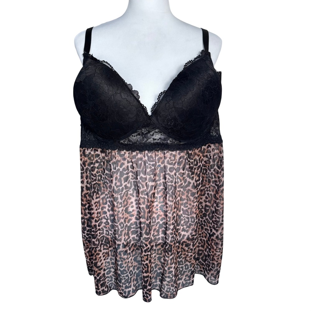 FREDERICK'S OF HOLLYWOOD Women 3X Adelaide Leopard Lace Babydoll Chemise Nightie